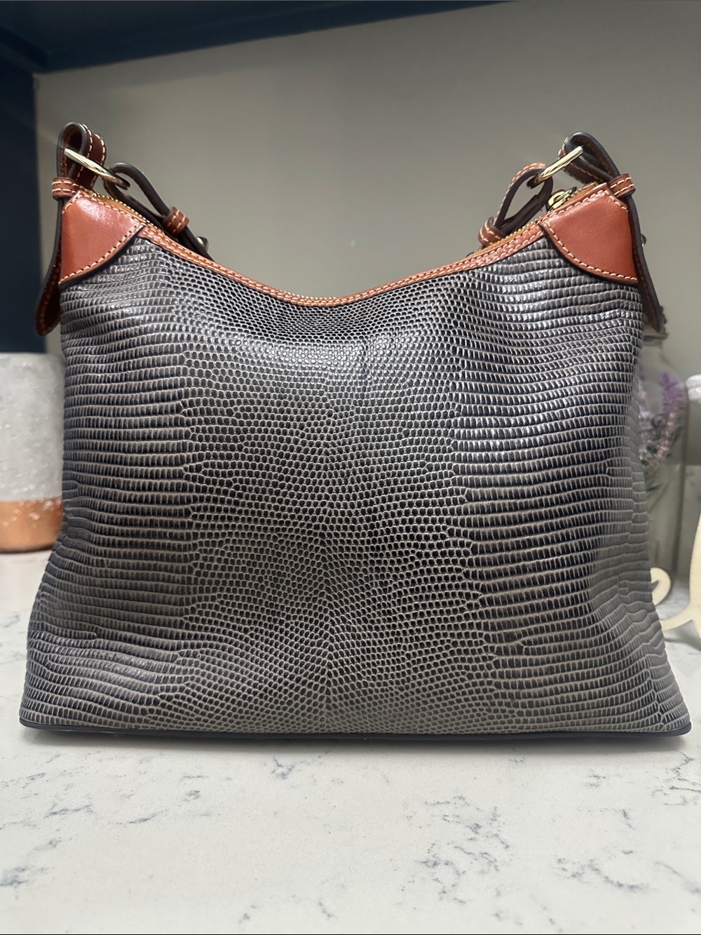 Dooney & Bourke Gray Lizard-Embossed Hobo Bag - Picture 4 of 14